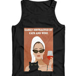 Easily Distracted By Cats And Wine Ladies Vest Tank Top