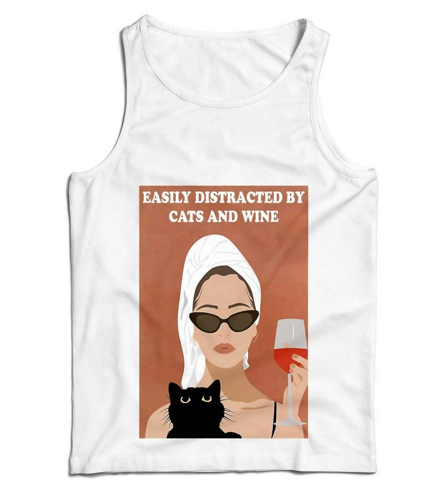 Easily Distracted By Cats And Wine Ladies Vest Tank Top