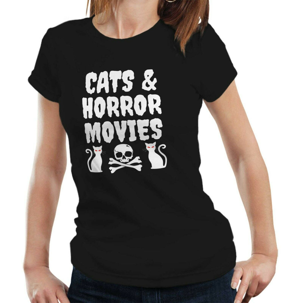 Cats & Horror Movies Tshirt Fitted Ladies