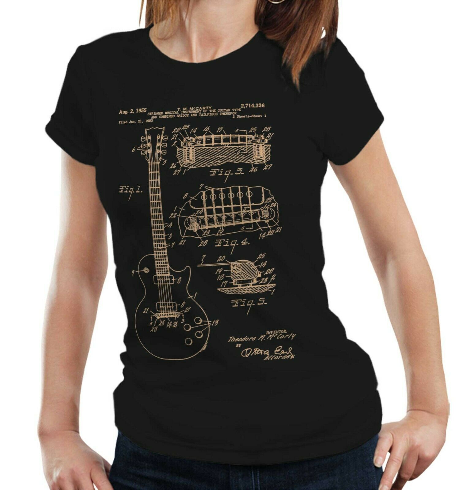 Les Paul Guitar Patent Schematic Tshirt Ladies Fitted