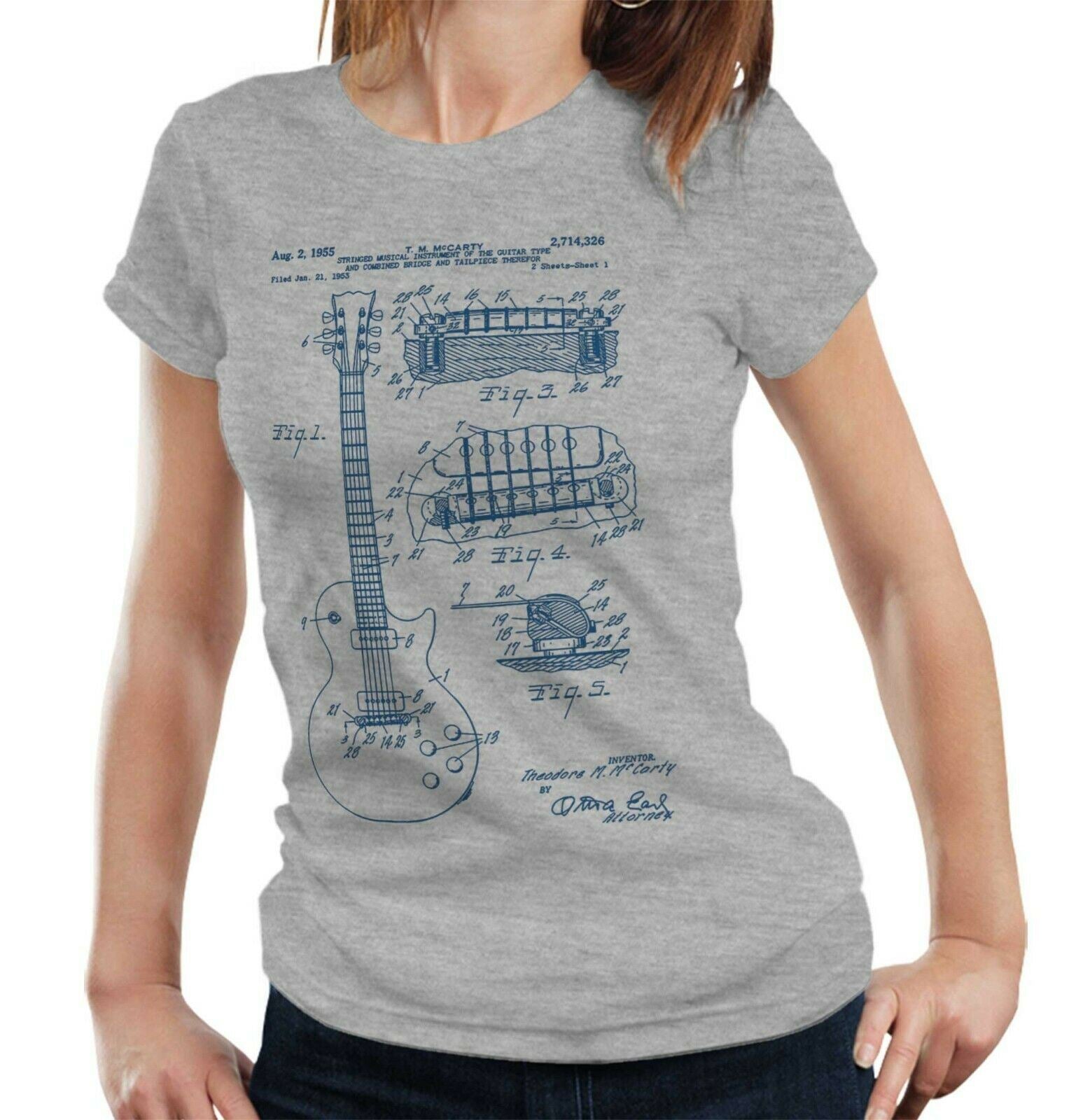 Les Paul Guitar Patent Schematic Tshirt Ladies Fitted