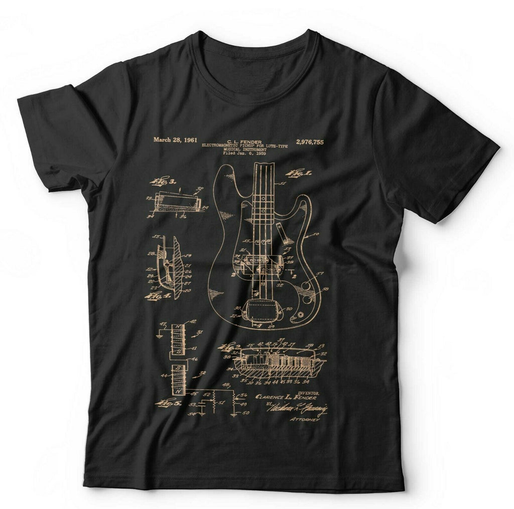 Precision Bass Guitar Patent Schematic Tshirt Unisex & Kids