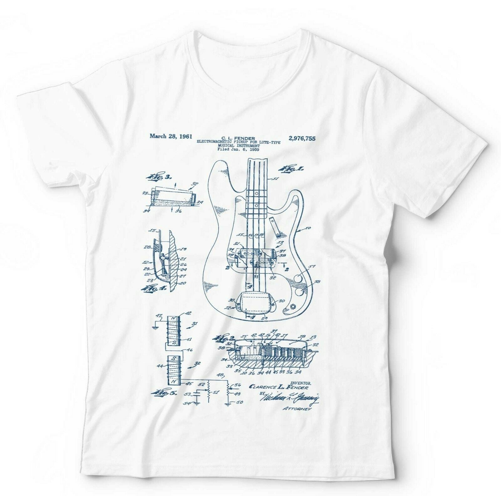 Precision Bass Guitar Patent Schematic Tshirt Unisex & Kids