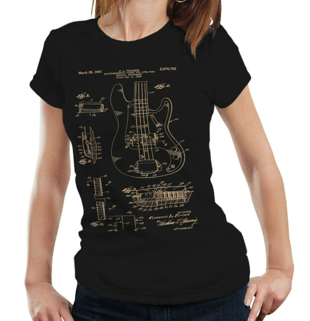 Precision Bass Guitar Patent Schematic Tshirt Fitted Ladies