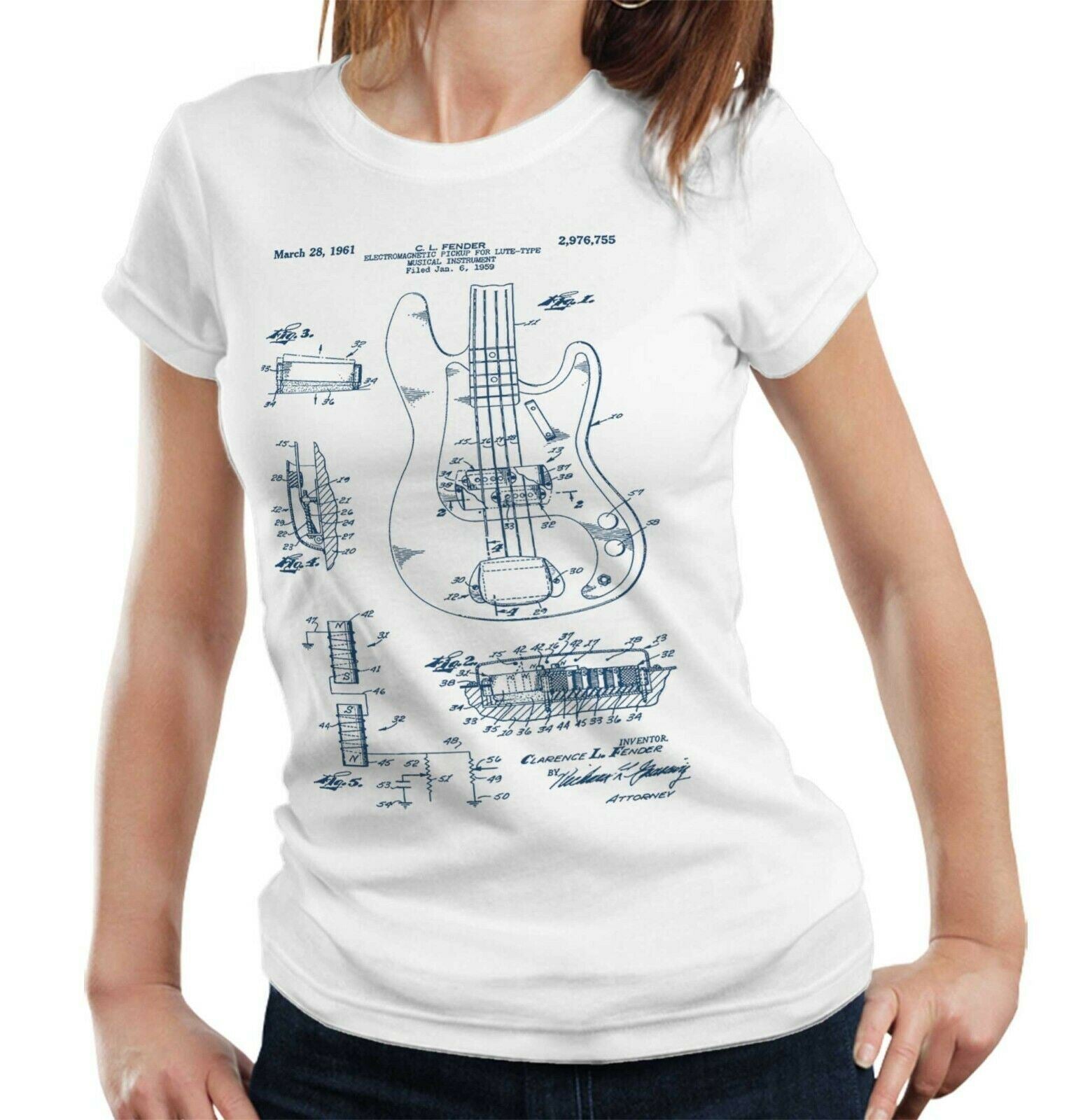 Precision Bass Guitar Patent Schematic Tshirt Fitted Ladies