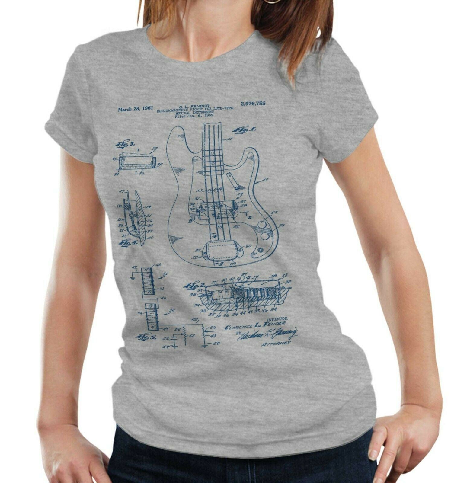 Precision Bass Guitar Patent Schematic Tshirt Fitted Ladies