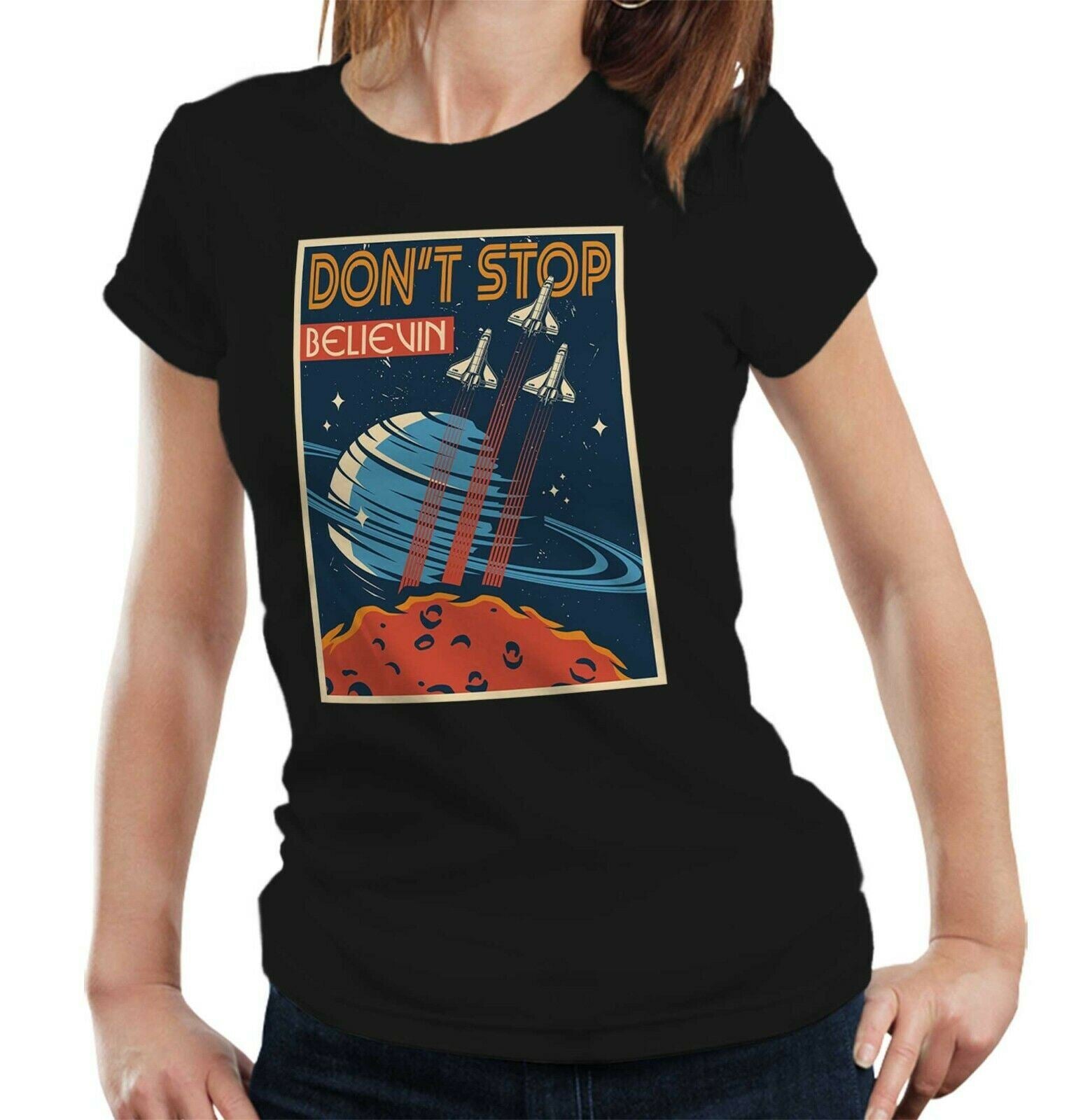 Don't Stop Believin Lyric Tshirt Fitted Ladies