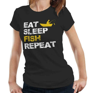 Eat Sleep Fish Repeat Tshirt Fitted Laides