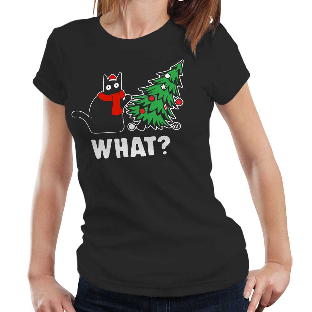 What Christmas Cat 2 Tshirt Fitted Ladies