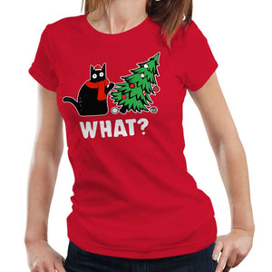 What Christmas Cat 2 Tshirt Fitted Ladies