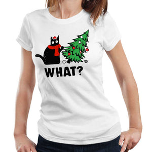 What Christmas Cat 2 Tshirt Fitted Ladies