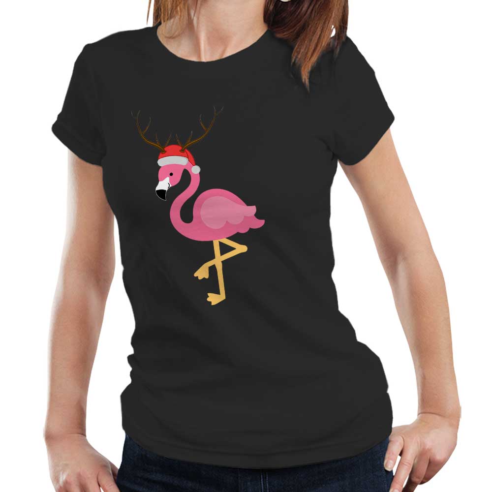 Festive Flamingo Tshirt Fitted Ladies