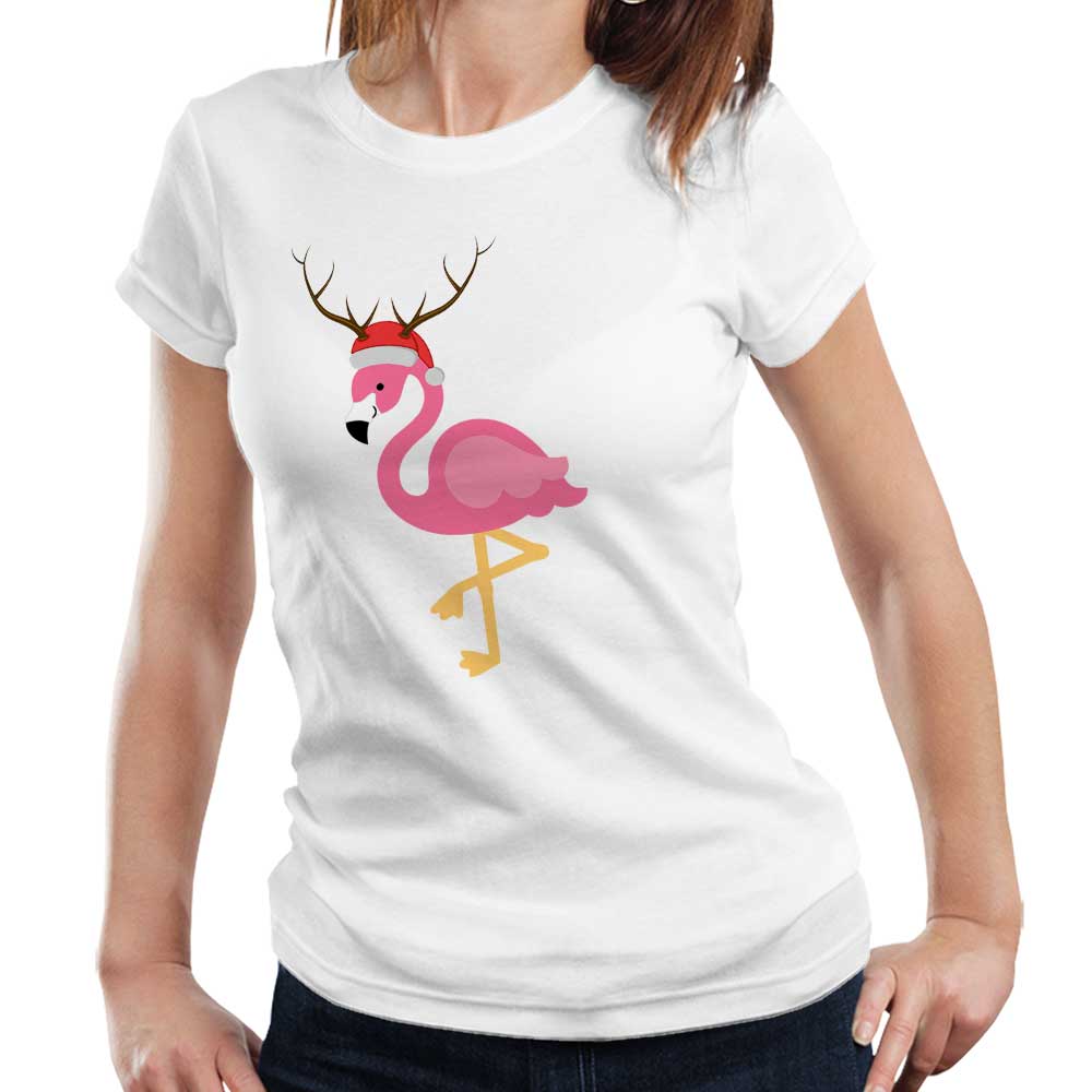 Festive Flamingo Tshirt Fitted Ladies