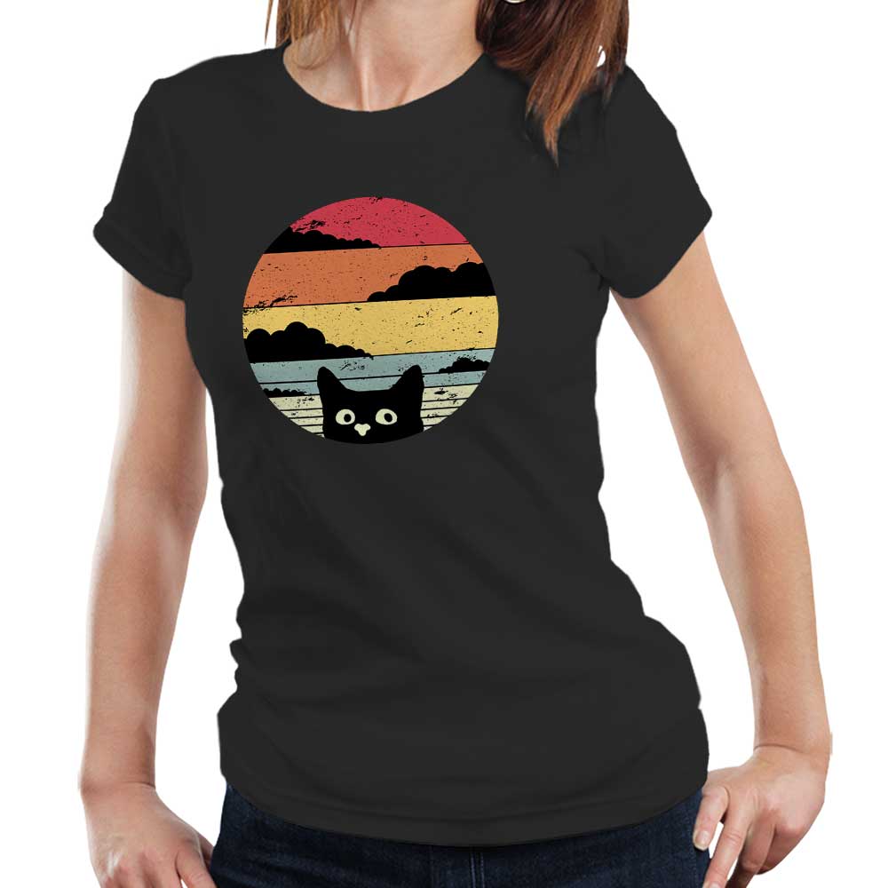 Retro Vintage Cat Tshirt Fitted Ladies