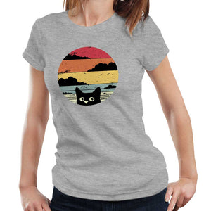 Retro Vintage Cat Tshirt Fitted Ladies