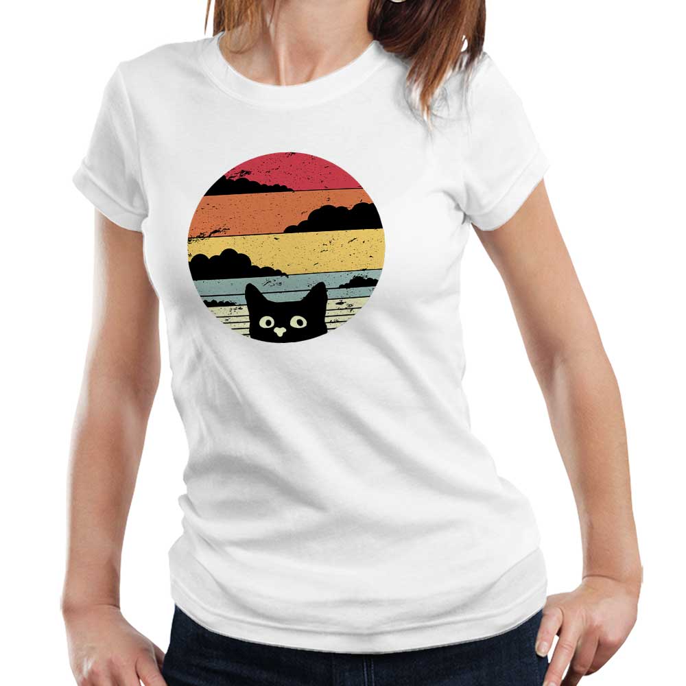 Retro Vintage Cat Tshirt Fitted Ladies